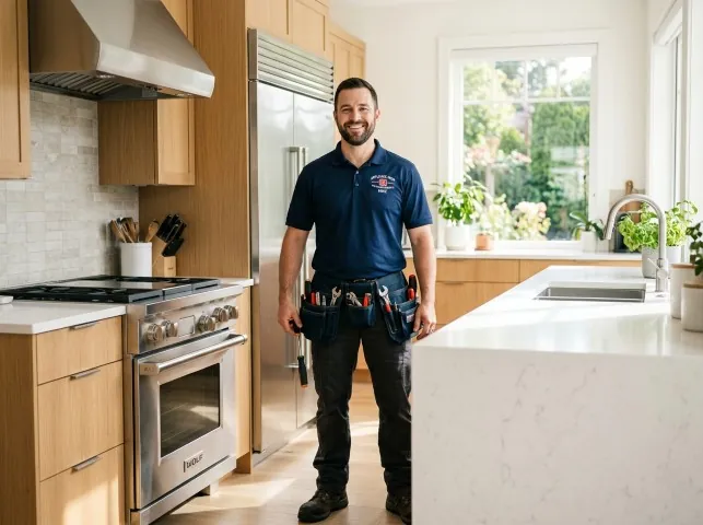 Appliance Repair Hero technician in a Brooke, VA kitchen after an appliance repair